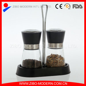 Adjustable Grinding Ceramic Mechanism Glass Salt and Pepper Mill with Spice Rack